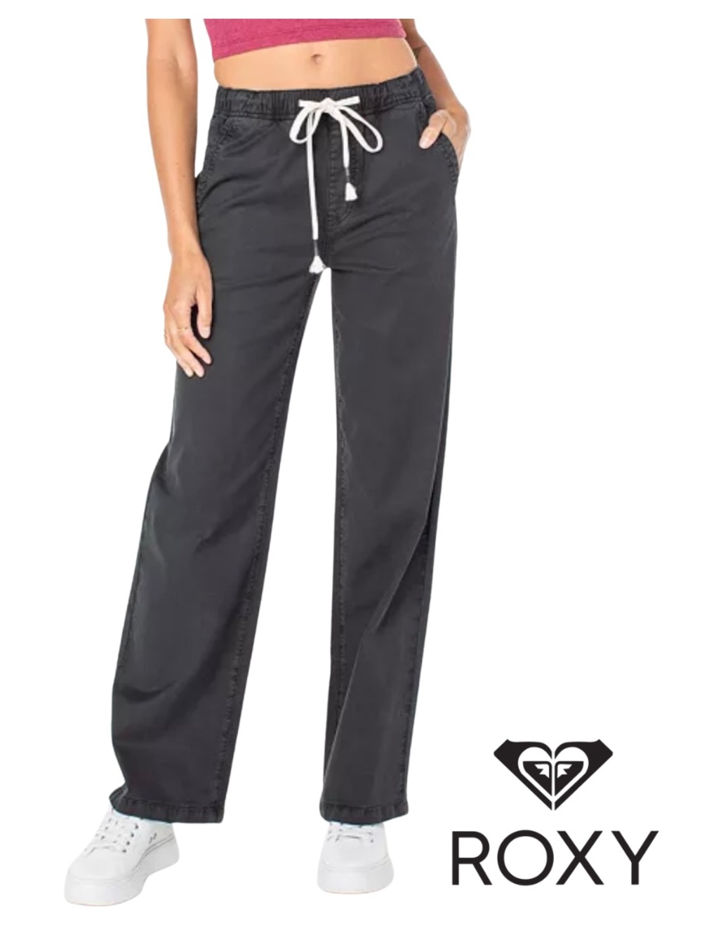 Roxy | Gray Sunset Dream Twill Pants Drawstring Wide Leg Beach Pant - Size S
